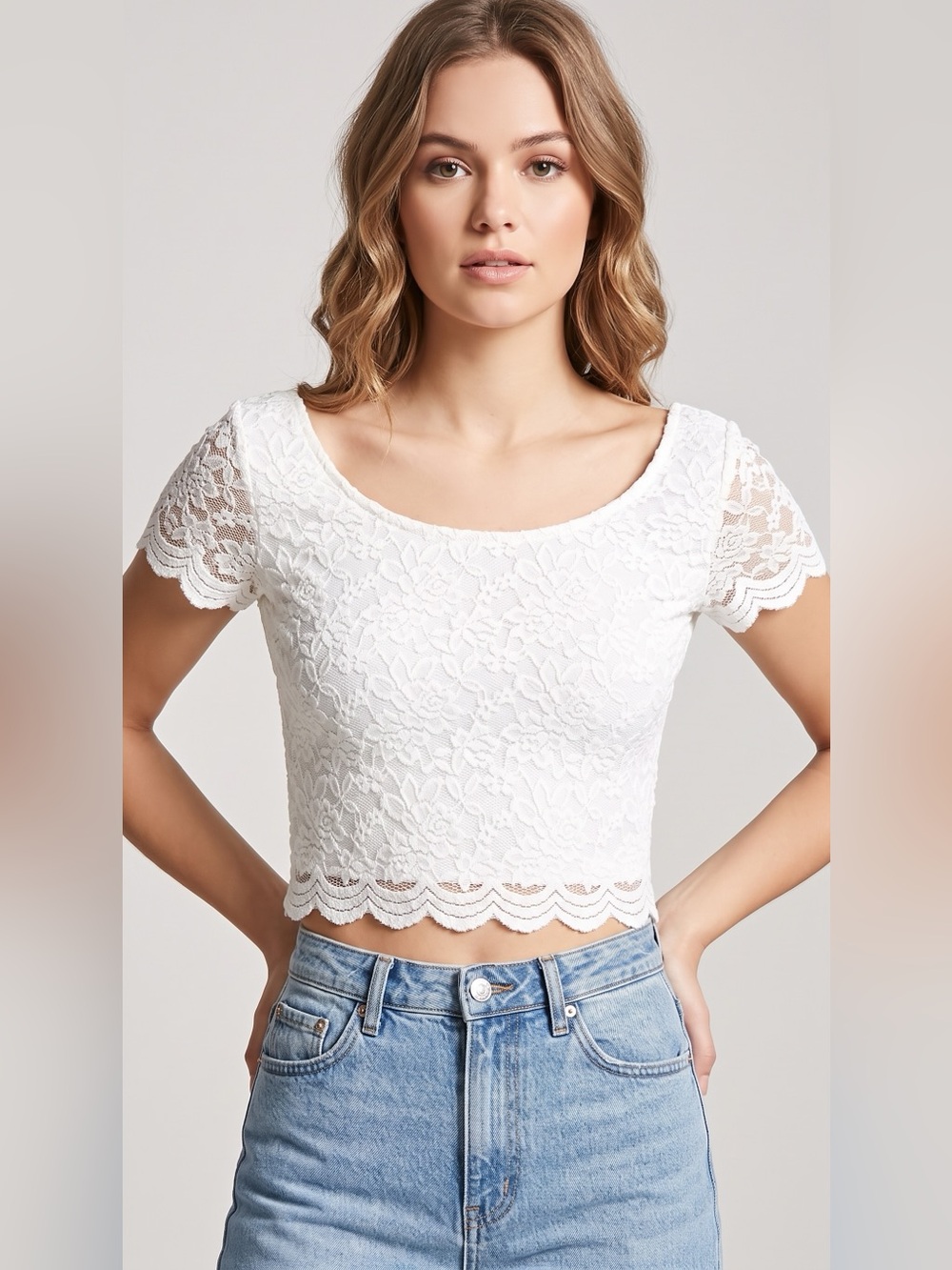 Forever 21 White Floral Lace Crop Top